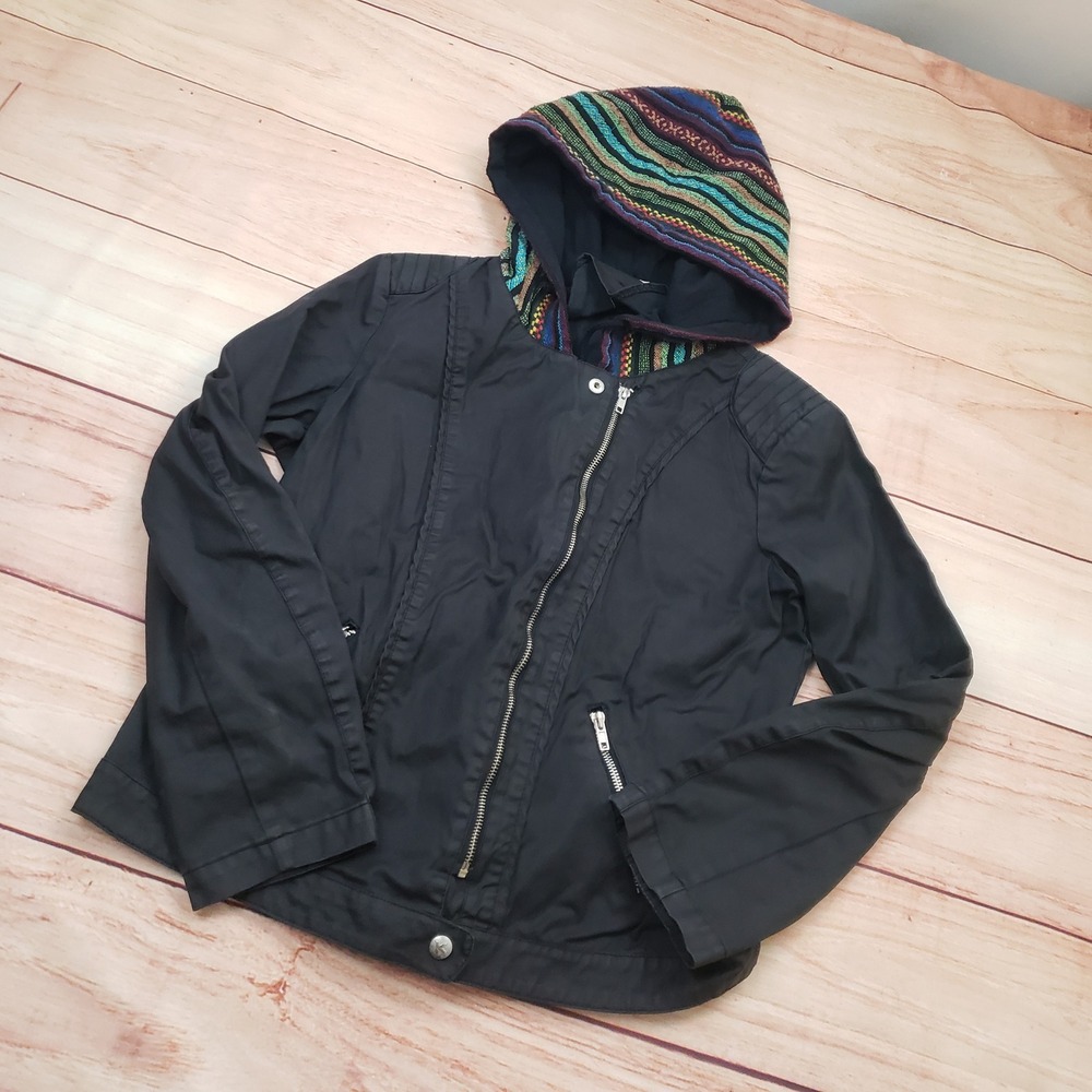 Others Follow Jacket Womens Medium Black Moto Anthropologie Hooded Utility Coat - Picture 2 of 10